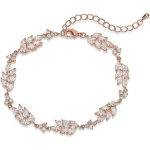 imageSWEETV Cubic Zirconia Bridal Wedding Bracelets for Brides Bridesmaids Marquise Elegant Tennis Bracelet for Women Jewelry GiftRose Gold