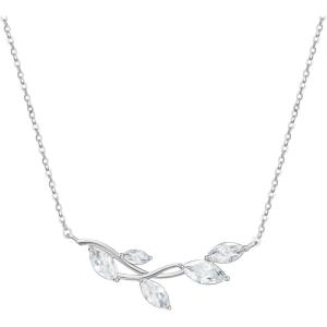 imageSWEETV Dainty Simple Pendant Necklace for Women Cubic Zirconia Leaf Vine Wedding Necklace for Bride BridesmaidN02 Silver
