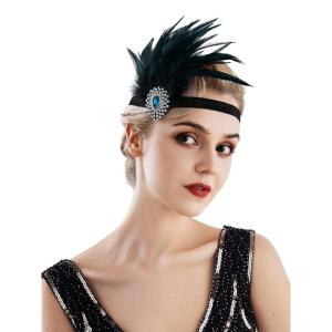 imageSWEETV Flapper Headband 1920s Headpiece Rhinestone Feather Hair Band Great Gatsby Headpiece for WomenIvory01 Black
