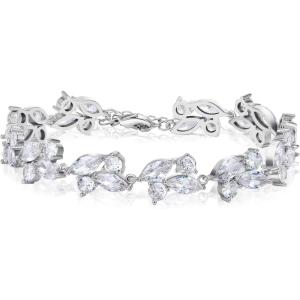 imageSWEETV Marquise Wedding BraceletCrystal Rhinestone Bridal Bracelets for Brides Bridesmaids Women Rose GoldSilver Tennis Bracelet for Wedding Prom Party Jewelry GiftsSilver