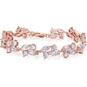 imageSWEETV Marquise Wedding BraceletCrystal Rhinestone Bridal Bracelets for Brides Bridesmaids Women Rose GoldSilver Tennis Bracelet for Wedding Prom Party Jewelry GiftsRose Gold