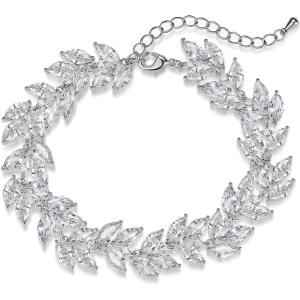 imageSWEETV Marquise Wedding Bracelets for Brides Bridesmaids Adjustable Bridal Bracelet for Wedding Crystal Cubic Zirconia Tennis Bracelet for WomenSilver