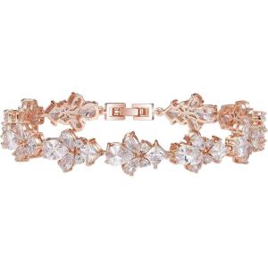 imageSWEETV Teardrop Cubic Zirconia Wedding Tennis Bracelets for Women Crystal Rhinestone Bridal Bracelets for Brides BridesmaidRose Gold