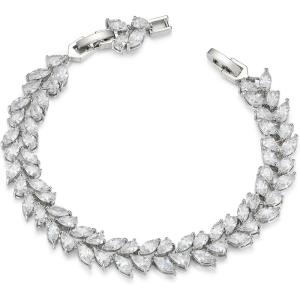 imageSWEETV Wedding Bridal Bracelet for Brides Cubic Zirconia Classic Tennis Bracelet for Women Jewelry GiftSilver