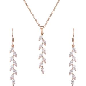 imageSWEETV Wedding Jewelry Sets for Brides Birdesmaid Cubic Zirconia Marquise Bridal Necklace Earrings Set for Women Prom Costume Wedding Jewelry GiftRose Gold