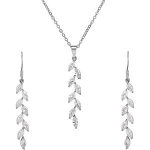 imageSWEETV Wedding Jewelry Sets for Brides Birdesmaid Cubic Zirconia Marquise Bridal Necklace Earrings Set for Women Prom Costume Wedding Jewelry GiftSilver