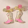 imageSWEETV Bride Earrings for Bachelorette Cowgirls Boot Earrings for Women Dangling Bride to Be Drop Dangle Earrings Bachelorette Outfit Accessories Gifts for Western Country Wedding PartyBoot earringsPink