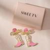imageSWEETV Bride Earrings for Bachelorette Cowgirls Boot Earrings for Women Dangling Bride to Be Drop Dangle Earrings Bachelorette Outfit Accessories Gifts for Western Country Wedding PartyBoot earringsPink
