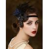 imageSWEETV Feather Flapper Headpiece Black Rhinestone 1920s Headband the Great Gatsby Hair AccessoriesBlack Band