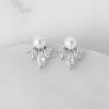 imageSWEETV Pearl Wedding Earrings for Brides Bridesmaids Bridal Pearl Cluster Earrings Cubic Zirconia Pearl Drop Stud Earrigs for Women Formal Jewelry Mothers Day GiftsPearl Earrings6Silver