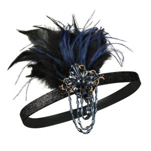 imageSWEETV Feather Flapper Headpiece Black Rhinestone 1920s Headband the Great Gatsby Hair AccessoriesBlack Band