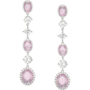 imageSWEETV Long Wedding Bridal Earrings for Brides Bridesmaids 925 Sterling Silver Post Cubic Zirconia Drop Dangle Earrings for Women Prom Mothers Day GiftsPink
