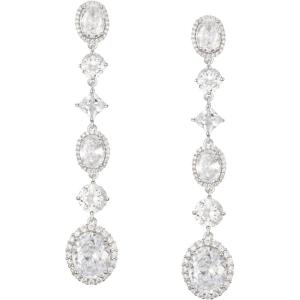 imageSWEETV Long Wedding Bridal Earrings for Brides Bridesmaids 925 Sterling Silver Post Cubic Zirconia Drop Dangle Earrings for Women Prom Mothers Day GiftsSilver