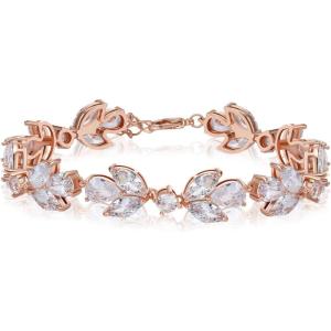 imageSWEETV Marquise Wedding BraceletCubic Zirconia Bridal Bracelets Crystal Rhinestone Bracelets for Brides Bridesmaids Women Rose GoldSilver Tennis BraceletWedding Jewelry GiftsRose Gold