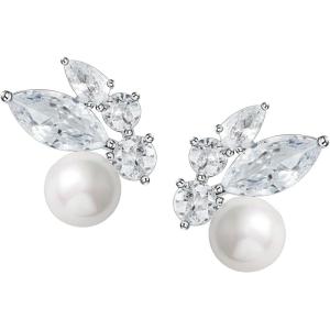 imageSWEETV Pearl Wedding Earrings for Brides Bridesmaids Bridal Pearl Cluster Earrings Cubic Zirconia Pearl Drop Stud Earrigs for Women Formal Jewelry Mothers Day GiftsPearl Earrings3Silver