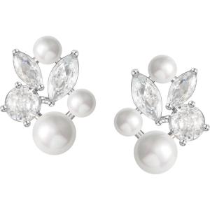 imageSWEETV Pearl Wedding Earrings for Brides Bridesmaids Bridal Pearl Cluster Earrings Cubic Zirconia Pearl Drop Stud Earrigs for Women Formal Jewelry Mothers Day GiftsPearl Earrings7Silver