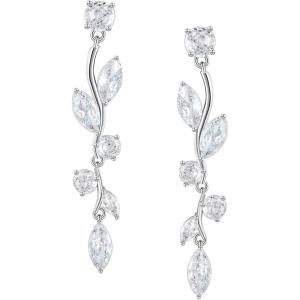 imageSWEETV Vine Wedding Earrings for Brides Bridesmaids Earrings Gifts Leaf Bridal Drop Earrings Silver Cubic Zirconia Dangling Earrings for Prom Formal PartyStyle4Silver