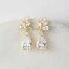 imageSWEETV Elegant Bridal Wedding Earrings for Brides Bridesmaids Cubic Zirconia Teardrop Dangle Earrings for Women Formal JewelryGold