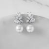 imageSWEETV Elegant Bridal Wedding Earrings for Brides Bridesmaids Cubic Zirconia Teardrop Dangle Earrings for Women Formal JewelrySilverPearl