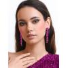 imageSWEETV Long Rhinestone Dangle Earrings for Women Wedding Bridal Earrings for Brides Crystal Chandelier Drop Earrings for Prom or PageantHot PinkGold Tone
