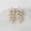imageSWEETV Marquise Wedding Earrings for Brides Bridal Bridesmaid Earrings for Wedding Cubic Zirconia Dangle Drop Earrings for WomenGold