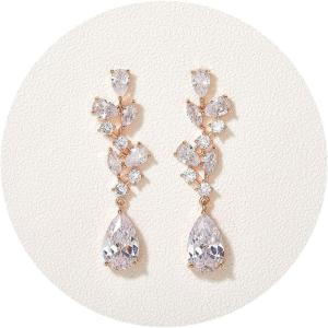 imageSWEEETV Bridal Wedding Earrings for Brides BridesmaidesMarquise Teardrop Earrings for Women Cubic Zirconia Drop and Dangle Earrings for Prom or PageantJewelryRose Gold