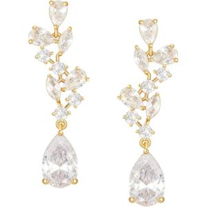 imageSWEEETV Bridal Wedding Earrings for Brides BridesmaidesMarquise Teardrop Earrings for Women Cubic Zirconia Drop and Dangle Earrings for Prom or PageantJewelryGold