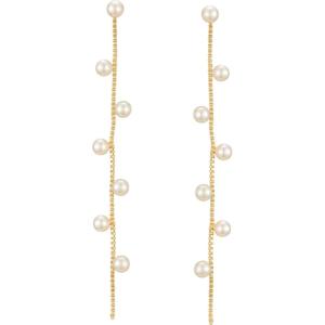 imageSWEETV 14K Gold Plated Long Pearl Drop Dangle Earrings for Women Tassel Chain Baroque Pearl Wedding Bridal Earrings for Brides Bridesmaids Prom Jewelry Gifts05GoldTassel earrings