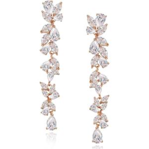 imageSWEETV Cubic Zirconia Bridal Earrings for Women Brides Crystal Chandelier Wedding Drop Earrings for Prom or Pageant02Rose Gold
