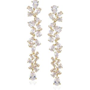 imageSWEETV Cubic Zirconia Bridal Earrings for Women Brides Crystal Chandelier Wedding Drop Earrings for Prom or PageantGold