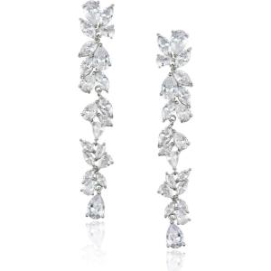 imageSWEETV Cubic Zirconia Bridal Earrings for Women Brides Crystal Chandelier Wedding Drop Earrings for Prom or PageantSilver