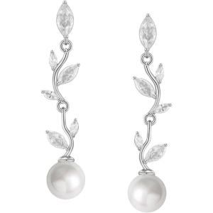 imageSWEETV Cubic Zirconia Pearl Drop Wedding Earrings for Brides Ivory Bridal Pearl Earrings for Bridesmaid Jewelry Gift07Style 7
