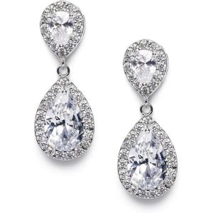 imageSWEETV Cubic Zirconia Teardrop Bridal Earrings Rhinestone Dangle Earrings for Wedding Prom AnniversaryStyle1Clear