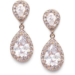 imageSWEETV Cubic Zirconia Teardrop Bridal Earrings Rhinestone Dangle Earrings for Wedding Prom AnniversaryStyle1Rose Gold