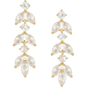 imageSWEETV Cubic Zirconia Wedding Earrings for Brides Bridesmaids Elegant Marquise Bridal Dangling Earrings Crystal Drop earrings for Women Jewelry GiftsGold