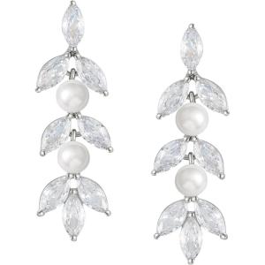 imageSWEETV Cubic Zirconia Wedding Earrings for Brides Bridesmaids Elegant Marquise Bridal Dangling Earrings Crystal Drop earrings for Women Jewelry GiftsSilverPearl