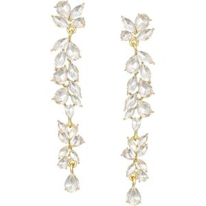 imageSWEETV Long Rhinestone Dangle Earrings for Women Wedding Bridal Earrings for Brides Crystal Chandelier Drop Earrings for Prom or PageantClearGold Tone