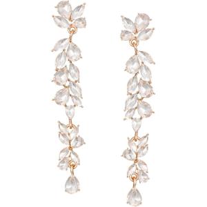 imageSWEETV Long Rhinestone Dangle Earrings for Women Wedding Bridal Earrings for Brides Crystal Chandelier Drop Earrings for Prom or PageantClearRose Gold Tone