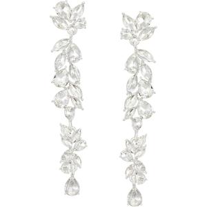 imageSWEETV Long Rhinestone Dangle Earrings for Women Wedding Bridal Earrings for Brides Crystal Chandelier Drop Earrings for Prom or PageantClearSilver Tone