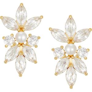 imageSWEETV Marquise Cubic Zirconia Wedding Bridal Stud Earrings for Brides Bridesmaids Crystal Pearl Rhinestone Stud Earrings for Women Prom Party Jewelry GiftsGold
