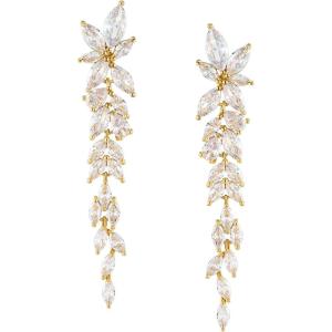 imageSWEETV Marquise Cubic Zirconia Wedding Earrings for Women Brides Crystal Chandelier Bridal Drop Earrings for Prom PageantGold
