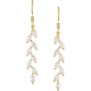 imageSWEETV Marquise Wedding Dangle Earrings for Brides Bridesmaid Crystal Long Bridal Earrings for Women PromGold