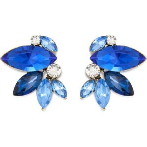 imageSWEETV Sparkly Rhinestone Stud Earrings for Women Crystal Wedding Bridal Earrings for BridesCluster Bridesmaid Earrings Prom Formal Party JewelryBlueGold Tone
