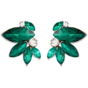 imageSWEETV Sparkly Rhinestone Stud Earrings for Women Crystal Wedding Bridal Earrings for BridesCluster Bridesmaid Earrings Prom Formal Party JewelryGreenGold Tone