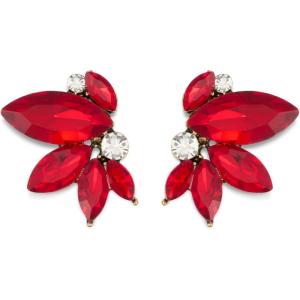 imageSWEETV Sparkly Rhinestone Stud Earrings for Women Crystal Wedding Bridal Earrings for BridesCluster Bridesmaid Earrings Prom Formal Party JewelryRedGold Tone