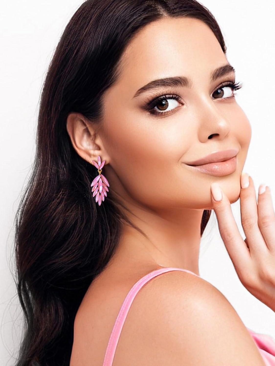 imageSWEETV Rhinestone Statement Earrings for Women Vintage Cluster Drop Dangle EarringsChandelier Earrings Dangling for Prom Wedding Bridal PartyPink