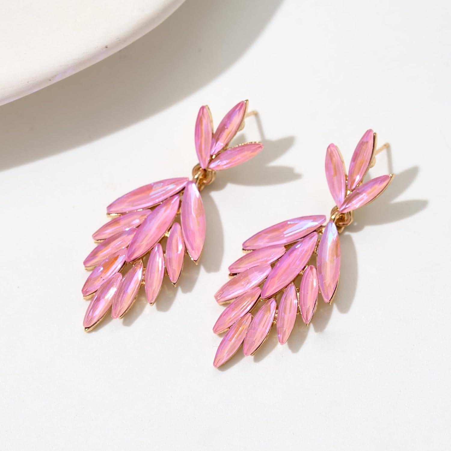 imageSWEETV Rhinestone Statement Earrings for Women Vintage Cluster Drop Dangle EarringsChandelier Earrings Dangling for Prom Wedding Bridal PartyPink