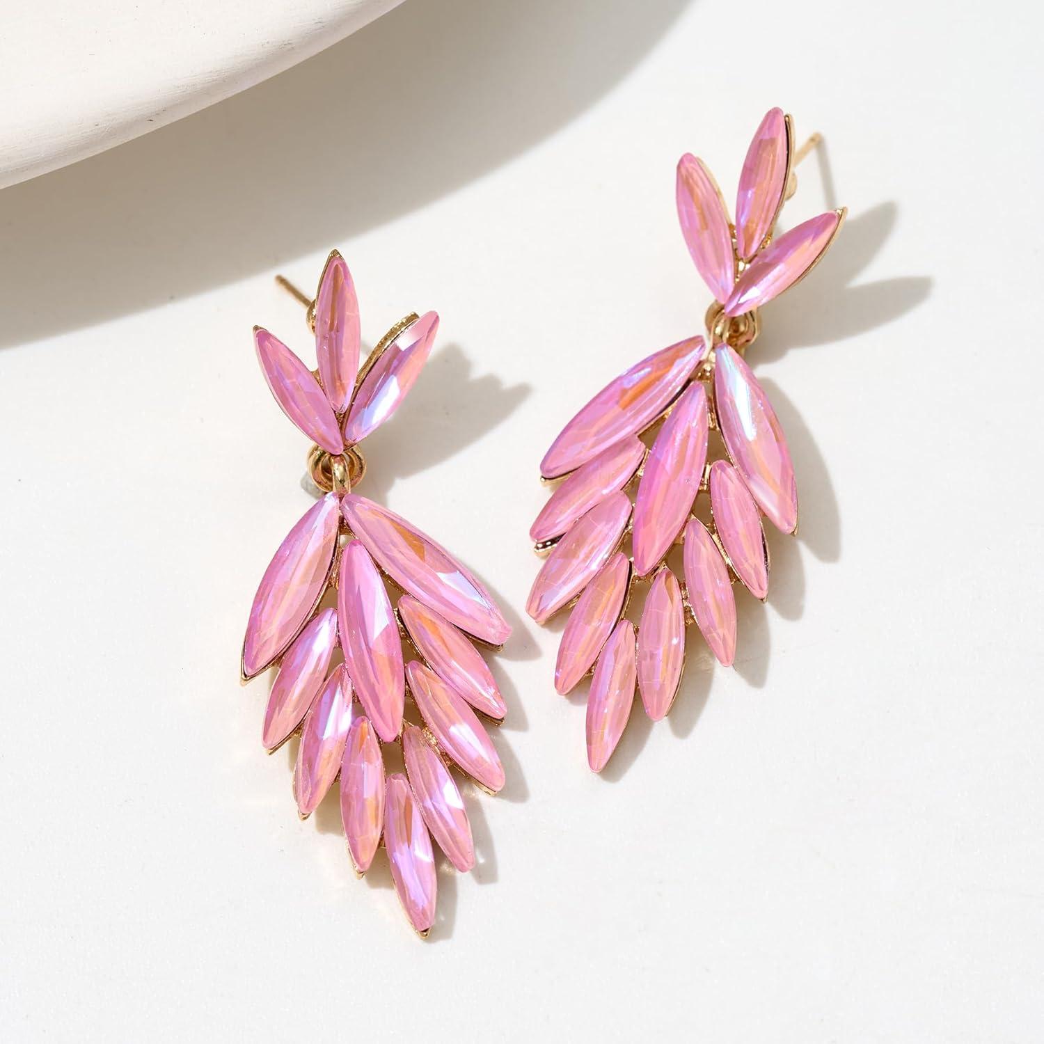 imageSWEETV Rhinestone Statement Earrings for Women Vintage Cluster Drop Dangle EarringsChandelier Earrings Dangling for Prom Wedding Bridal PartyPink