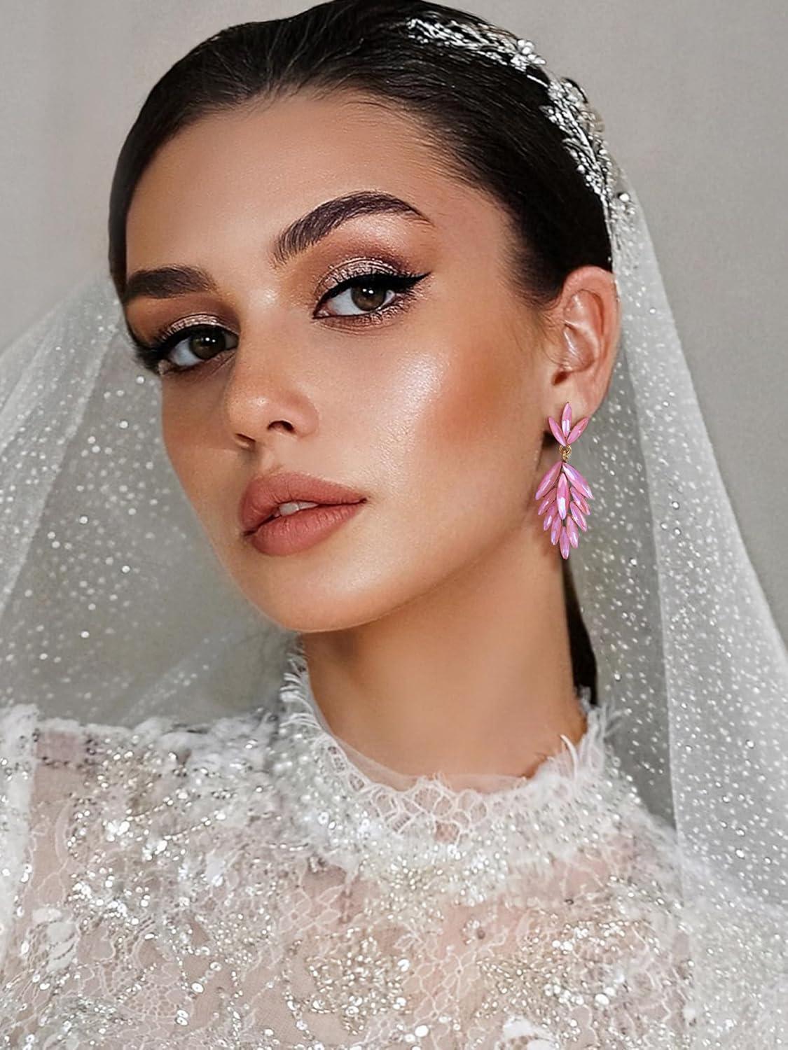 imageSWEETV Rhinestone Statement Earrings for Women Vintage Cluster Drop Dangle EarringsChandelier Earrings Dangling for Prom Wedding Bridal PartyPink