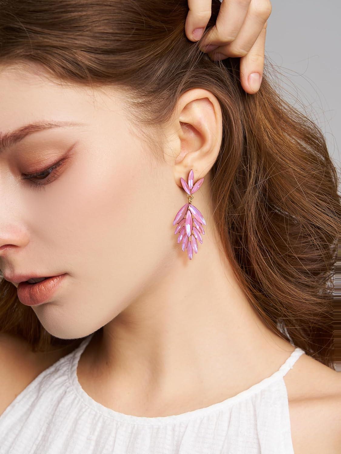 imageSWEETV Rhinestone Statement Earrings for Women Vintage Cluster Drop Dangle EarringsChandelier Earrings Dangling for Prom Wedding Bridal PartyPink
